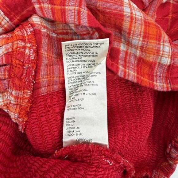 Free People Cherry Bomb Madras Plaid Blouse Top In Red Gingham Plaid Size Large - Picture 6 of 7